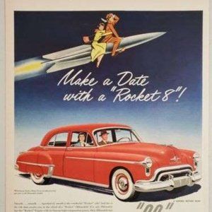1950 Oldsmobile Rocket 88 Sedan original vintage advertisement Red car